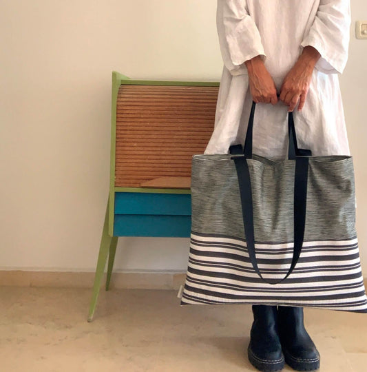 פסים; דו-צבועני | BICOLOR L SIZE| תיק סל