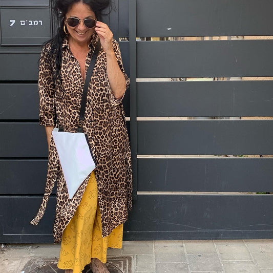 תיק ערב טרפז קטן - לבן מבריק